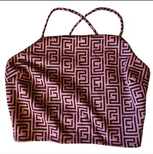 Vintage 90s Crop Criss Cross Back Going Out Top Geometric Roman Women Large